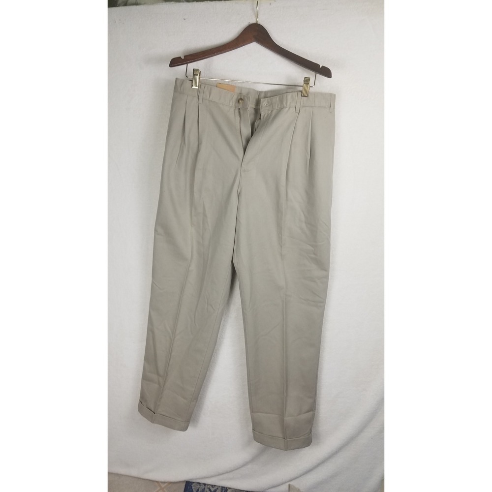 Bill Blass Chinos Mens 36x30 Khaki New Vintage Pleated Cuffed Cotton Trousers